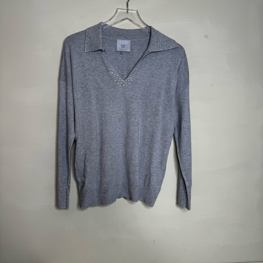 Liv Milano Collard Long Sleeve Rhinestone Studded